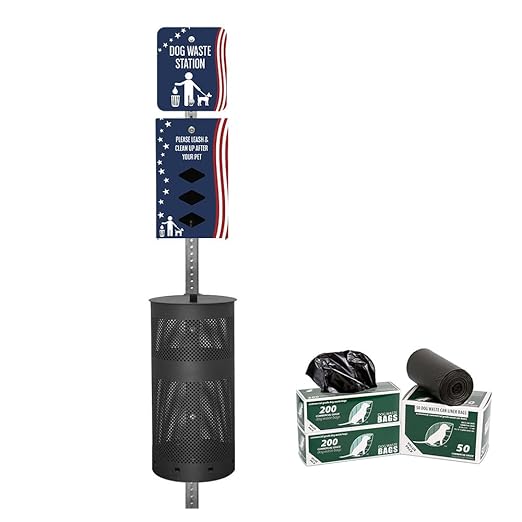 ZERO WASTE USA - Rust Proof Aluminum Dog Waste Station for Roll Bags (Most Popular Bags) - Free 400 Waste Bags & 25 can Liners - Over 500k Sold in USA (Stars and Stripes | Matte Black)
