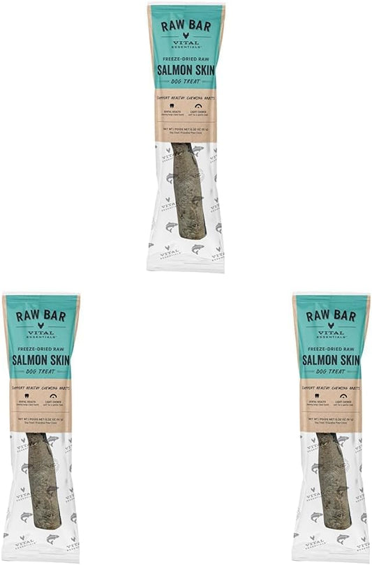 Vital Essentials Freeze-Dried Raw Salmon Skin Dog Treat & Natural Chew, 3-Pack | Single Ingredient Dog Treat for Light Chewers | Made in USA