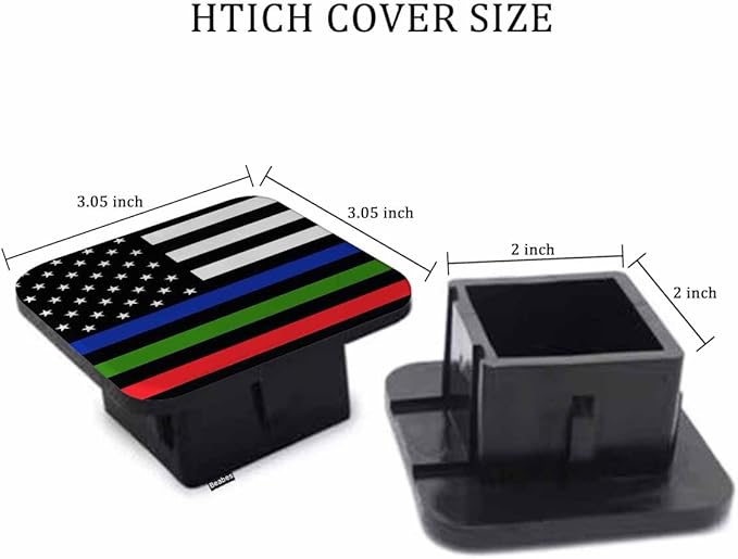 Hitch Cover 2" American Flag, Thin Red Green Blue Line Memorial USA Flag Rubber Receiver Tube Hitch Plug Truck Hitch Covers, Trailer Hitch Cover Plug Cap for Most Vehicles
