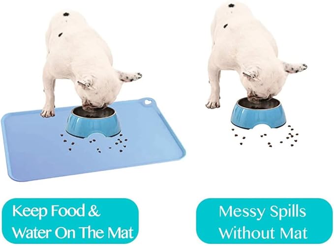 JiangYanus Silicone Pet Feeding Mat for Dog Cat Bowls, Non Slip Waterproof Cat & Dog Bowl Mats Tray with Edges for Food and Water, Pet Bowl Mat Dog Placemats for Floors (16.1 x 12.2 inch, Green)
