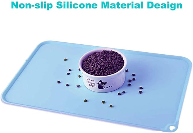 JiangYanus Silicone Pet Feeding Mat for Dog Cat Bowls, Non Slip Waterproof Cat & Dog Bowl Mats Tray with Edges for Food and Water, Pet Bowl Mat Dog Placemats for Floors (16.1 x 12.2 inch, Grey)