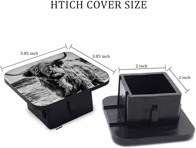 Highland Cow Car Rear Hitch Covers Animal Black White Highland Cattle Hairy Square Trailer Hitch Cover Tube Plug Insert, 2" Towing Rear Hitch Cover for Car Truck, Easy to Install