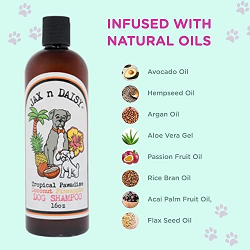 Jax n Daisy Tropical Pawadise Coconut Pineapple Dog Shampoo pet Shampoo for Dogs Dog Shampoos Conditioners Made with Essential Oils Grooming kit Adult and Puppy 16 oz Bottle