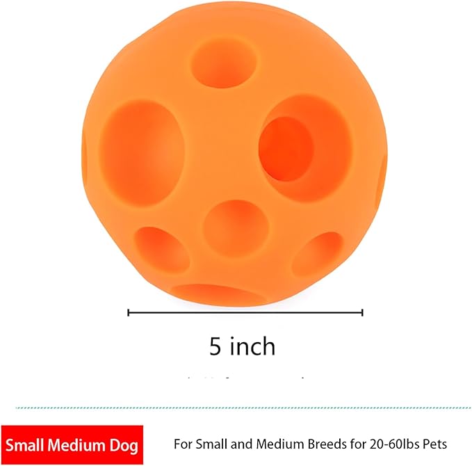 Evan Dog Toy Balls, 5 Inch Treat Tricky Ball Food Dispensing Toys Tricky Fun Interactive Dog Toy Food Dispenser Toy Puzzle Toy Ball Dog Chew Toys Ball for Large Medium Slow Feeder Dog Bowls（Orange）