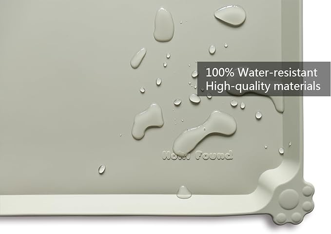 Hoki Found Large Silicone Non Slip Pet Food Mats - Bowl Placemats for Dog Cat - Waterproof - Cream Green