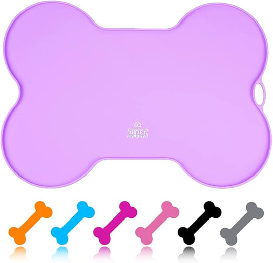 Super Design Dog Food Mat Dog Bowl Mat for Food and Water Silicone Non Spill Cat Feeding Mat Puppy Placemat Waterproof - 20.5" x 14.5", Purple