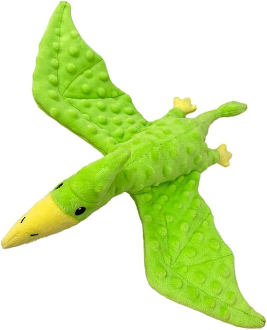 Squeaky Dog Toys Plush Dog Toy with Crinkle Paper Stuffed Durable Dog Chew Toys for Small Middle and Large Dogs Pterodactyl Green