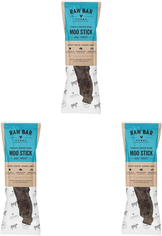 Vital Essentials Freeze-Dried Raw Moo Stick Dog Treat & Natural Chew, 3-Pack | Single Ingredient Dog Treat for Medium Chewers | Made in USA