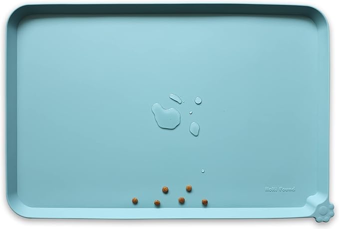 Hoki Found Silicone Non Slip Pet Food Mats - Dog Cat Bowl Placemats - Waterproof for Carpet - Light Turquoise