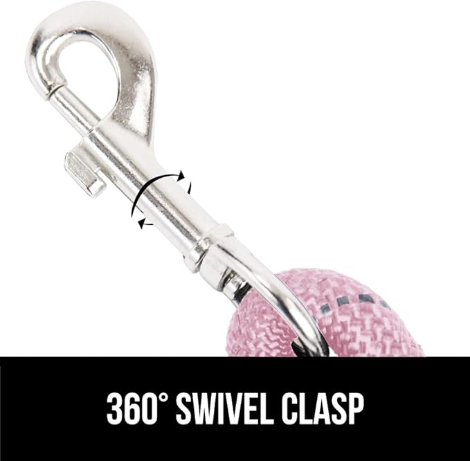 GORILLA GRIP Dog Leash, Heavy Duty Reflective Rope Leashes for Large, Medium, Small Breed Dogs, Puppy Training Essential for Walks, Hikes, Soft Handle, Rotating Metal Clip, Waste Bag Dispenser, Pink