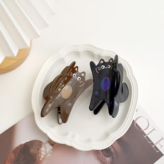 Funny Standing Cat Hair Clip,Acetate Claw Clips,Hair Clips for Women,Brown
