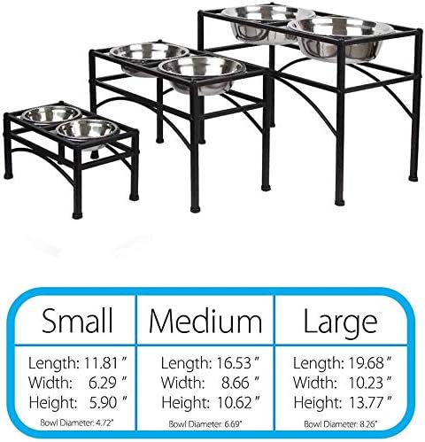Funkeen Elevated Dog Bowls Raised Pet Feeder Cat Food & Water Diner Stand Set w/ 2 Removable Stainless Steel Bowls (2 Quarts/13.77" in Height)