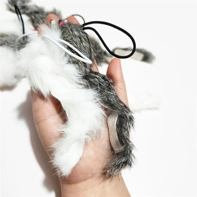 Real Rabbit Fur Mouse Cat Toy - 5 Pack with Crinkle Sound, Rattle & Rope, Extra-Wide Durable Tail, Interactive Hunting Toys for Indoor Cats (No Catnip)