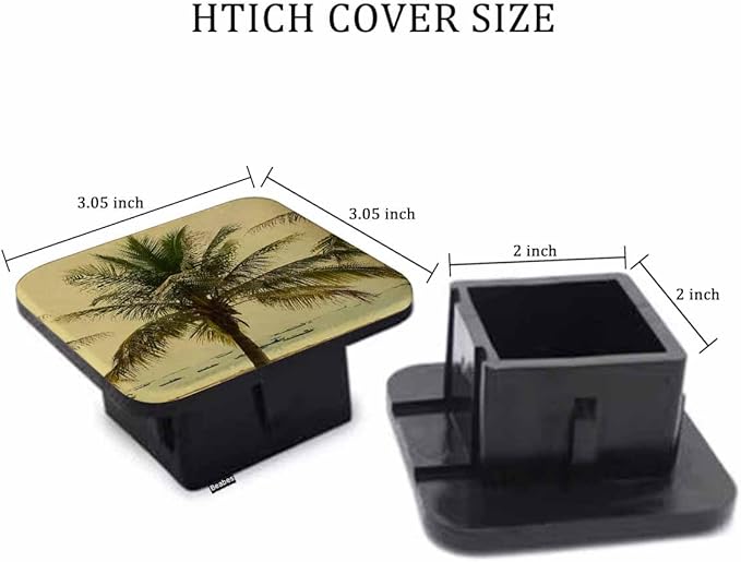 Trailer Hitch Cover Plug Palm Trees, Vintage Hawaii Ocean Beach Palm Leaves Trailer Hitch Cover Plug Cap Insert Fits 2" Receivers Black Receiver Tube Hitch Plug for RVs SUVs and Cars