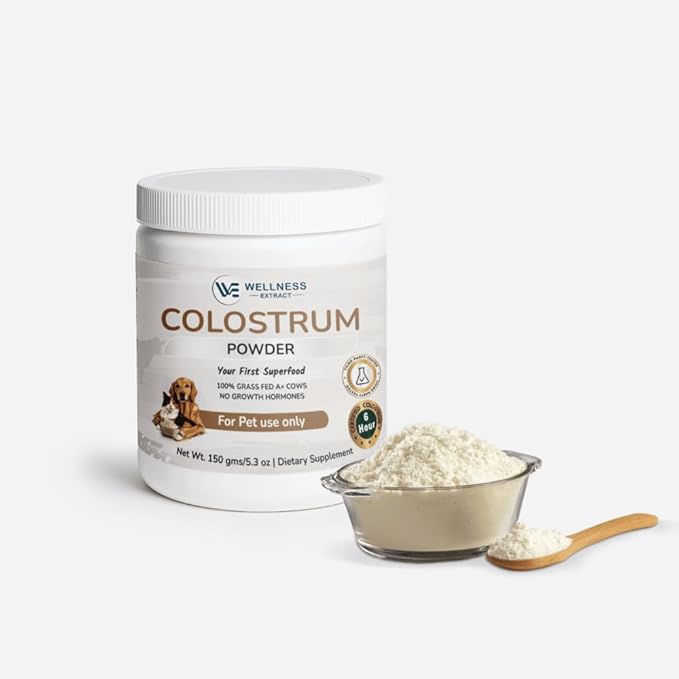 Wellness Extract Bovine Colostrum Powder for Pets – 100% Grass-Fed Cows– Natural Immune & Gut Health Support – Skin & Coat Supplement for Dogs & Cats – 150g