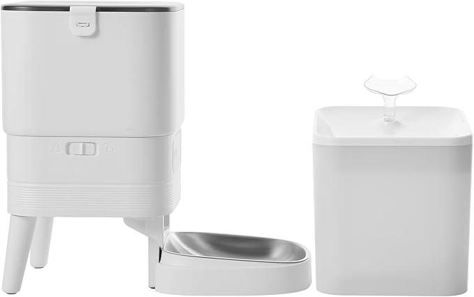 Automatic Cat Feeder, Camera Auto 2 Cats Dispenser 5L Microchip WiFi 2.4G&5G Timed Dual Pet Smart APP Dry Food Self Feeding Container Station (White Set)