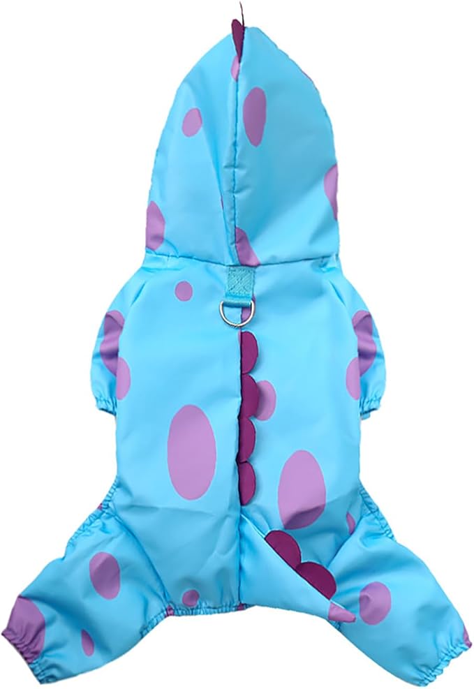 XIAOYU Funny Dinosaur Dog Raincoat with Hood & Harness D-Ring, Waterproof Rain Jacket for Small Dogs Cats, 4 Leg Jumpsuit Lightweight Waterproof Clothes, XL