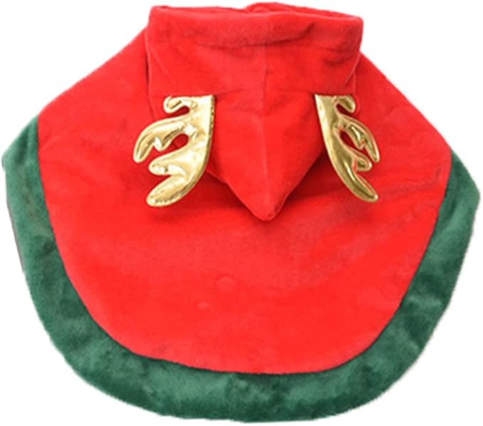 ANIAC Pet Christmas Costume Puppy Xmas Cloak with Antler Cat Santa Cape with Xmas Cap Party Cosplay Dress for Cats and Small Medium Dog (Medium, Red)