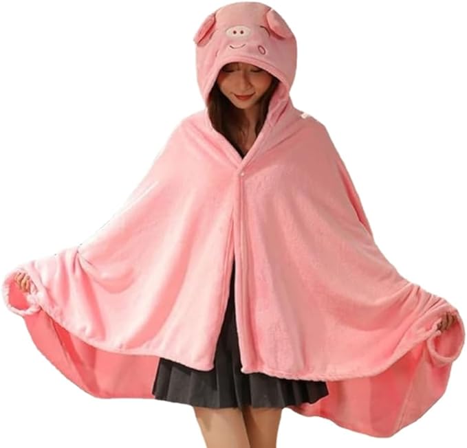 Cute Wearable Blanket Soft Cape for Adult Women Men Warm Cozy Hoodie Cute Animal Bear Cat Bunny Carpet Home