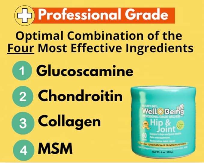 Well-Being for Dogs Joint Health Supplement, Contains Glucosamine, Plus Chondroitin, Collagen and MSM, Professional Grade Wellness Supports Healthy Joints, For All Breeds and Sizes, 60 Doses