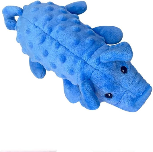Squeaky Dog Toys Plush Dog Toy with Crinkle Paper Stuffed Durable Dog Chew Toys for Small Middle and Large Dogs Pig Blue