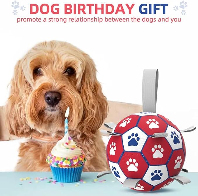 Diman Dog Balls, Dog Soccer Ball with Straps for Indoor Outdoor Play, Pet Toys Balls for Small Medium Dogs, Dog Birthday Gift, Interactive Dogs Toy for Tug of War (6 inch)
