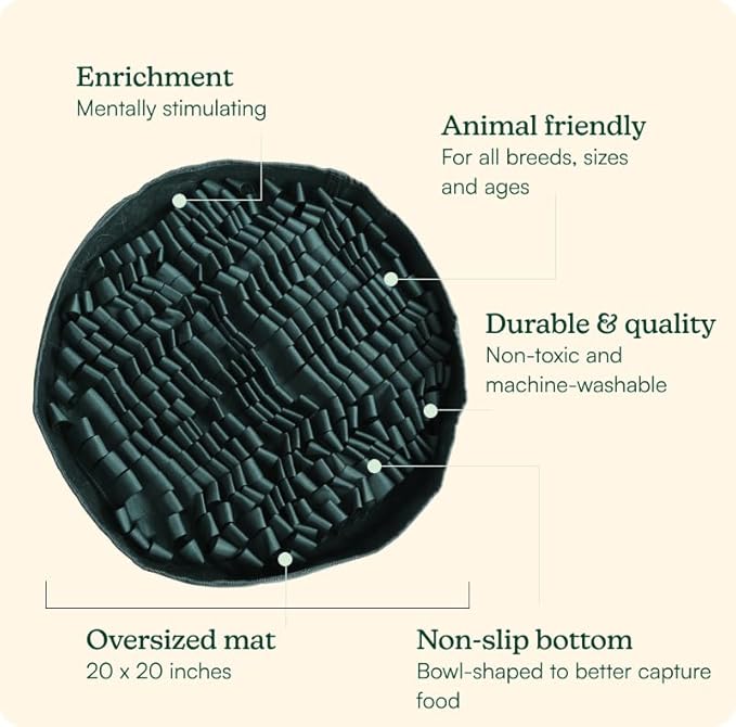 Reggie Stimulating Feeder Mat for Dogs | Slow Feeding Snuffle Mat to Reduce Speed Eating, Stress & Boredom | Dog Enrichment Toy for Mental Stimulation | Vet-Approved, Durable & Washable | Hunter Green