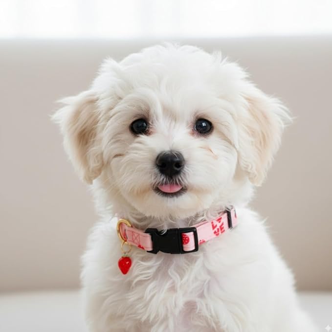 Cute Cotton Dog Collar for Small Medium Large Dogs Special Design with Cute Pink Strawberries Pendant Necklace for Girl Boy Male Female Dogs Pet Collar Soft Fabric Adjustable Puppy Collars Red - L