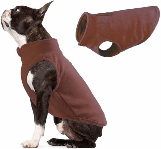 JACKO & CO - Fleece Vest Dog Sweater with Leash Ring - Soft, Warm & Lightweight Pullover Coat for Small & Medium Dogs, Puppies & Cats - Cozy Fall/Winter/Spring Pet Jacket (Chocolate Brown, XS (2-4lbs)