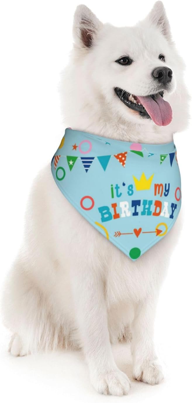 It's My Birthday Blue Dog Bandana Scarf Triangle Bibs Pet Accessories Cat Kerchief