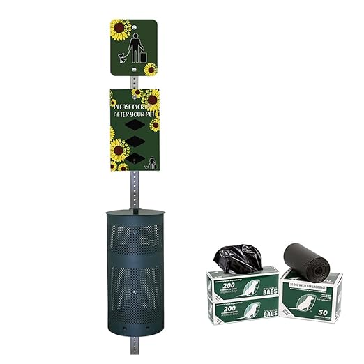 ZERO WASTE USA - Rust Proof Aluminum Dog Waste Station for Roll Bags - Free 400 Waste Bags & 25 can Liners - Over 500k Sold in USA (Sunflower | Matte Green)