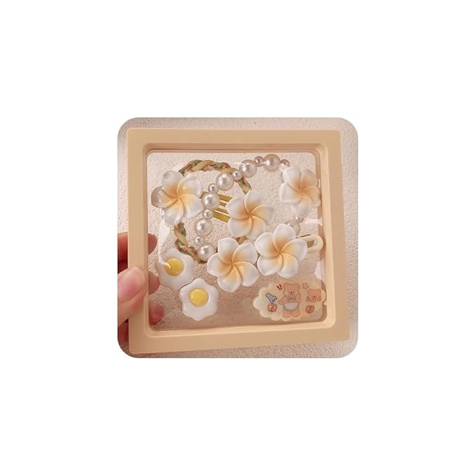 Hair Clips for Women, Acrylic Resin Hair Accessories set with Hairbands Colored Hair Ties, Flower, Rainbow, Little Bear Clips Cute pattern for Birthday Prom Cosplay Party (yellow Pearl Frangipani)