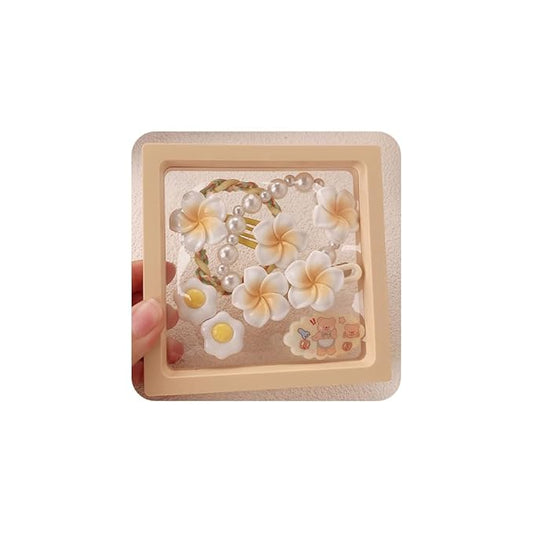 Hair Clips for Women, Acrylic Resin Hair Accessories set with Hairbands Colored Hair Ties, Flower, Rainbow, Little Bear Clips Cute pattern for Birthday Prom Cosplay Party (yellow Pearl Frangipani)