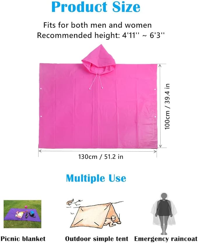 Rain Poncho Raincoats for Adults Reusable - 2-5 Pack EVA Waterproof Rain Coat with Hood, Rain Gear for Women Men