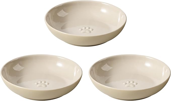 5.7'' Ceramic Wide Whisker Friendly Cat Dishes, Set of 3 Ceramic Cat Bowls, Indoor Kitten Feeding Food& Water Dish to Prevent Whisker Fatigue(3 Pcs)