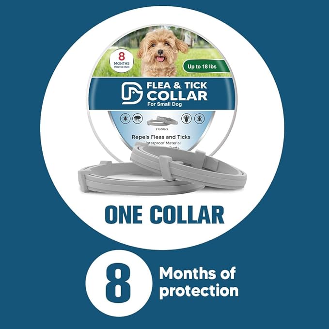 Flea and Tick Collar for Puppies, Dog Tick Collars, Flea Collar for Small Dogs, Waterproof, 8 Months Protection Each, One Size Fits All-2P