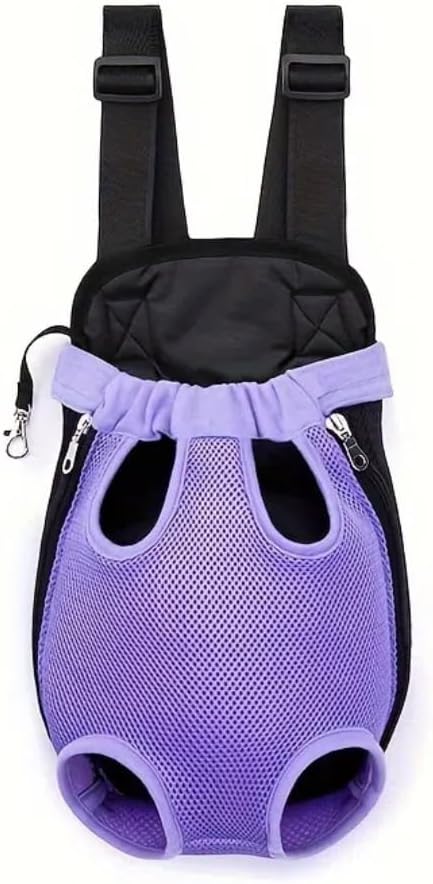 Pet Dog Carrier Backpack, Portable Breathable Mesh Chest Carrier, Polyester Woven Double Shoulder Pet Bag for Outdoor Adventures (Purple, X-Large)