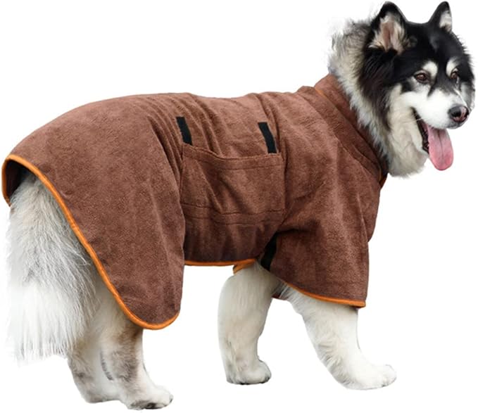 Dog Drying Coat Bathrobe Towel, Microfibre Material Fast Drying Super Absorbent Dog Bath Robe, Pet Quick Drying Moisture Absorbing with Adjustable Collar and Waist