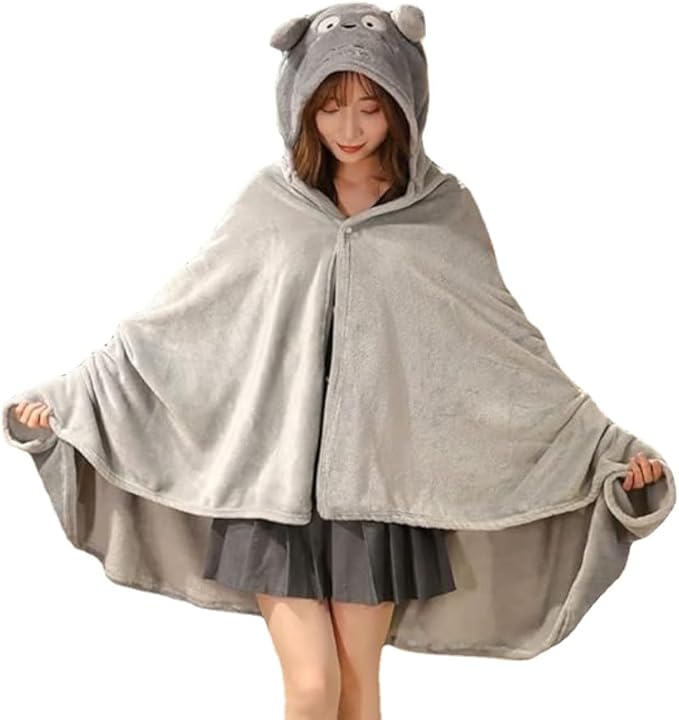 Cute Wearable Blanket Soft Cape for Adult Women Men Warm Cozy Hoodie Cute Animal Bear Cat Bunny Carpet Home