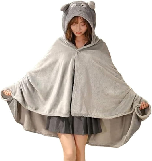 Cute Wearable Blanket Soft Cape for Adult Women Men Warm Cozy Hoodie Cute Animal Bear Cat Bunny Carpet Home