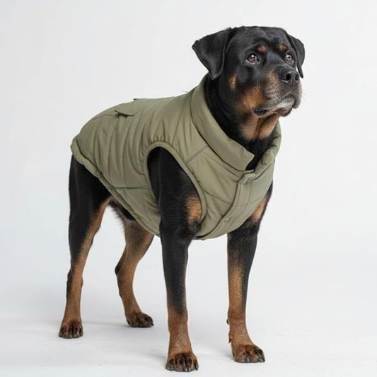 Spark Paws Dog Winter Jacket, Water-Resistant Coat, Warm Reflective Windproof Fleece-Interior, for Medium and Large Dogs - Olive - 4XL
