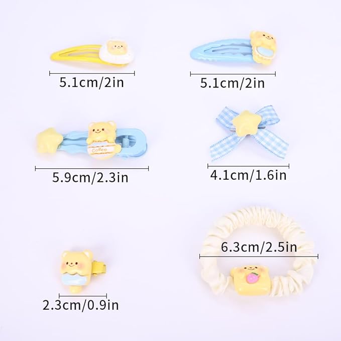 Hair Clips for Women, Acrylic Resin Hair Accessories set with Hairbands Colored Hair Ties, Flower, Rainbow, Little Bear Clips Cute pattern for Birthday Prom (blue Star Bowknot)