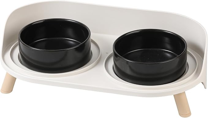 Elevated Ceramic Cat Bowl Set - Raised Double Dishes for Food & Water - Non-Slip Stand & Splash Proof - for Cats & Puppies - 2 x 480 ML - 16.2 OZ