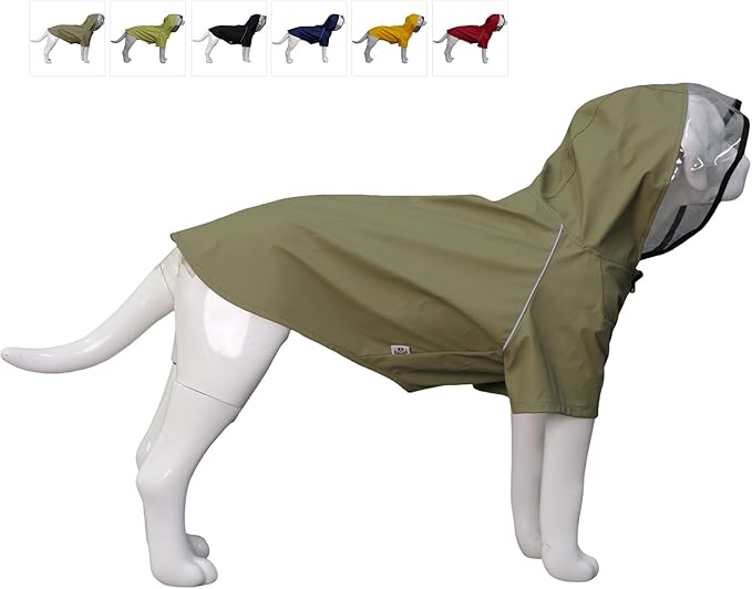 LoveLonglong Premium Waterproof Dog Raincoat with Reflective Safety Features Pet Raincoats for Large Medium Small Dogs Khaki 4XL