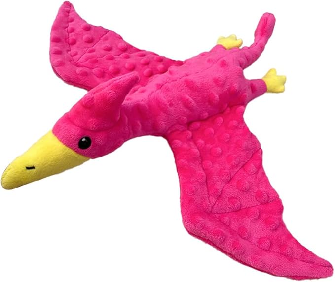 Squeaky Dog Toys Plush Dog Toy with Crinkle Paper Stuffed Durable Dog Chew Toys for Small Middle and Large Dogs Pterodactyl Hot Pink