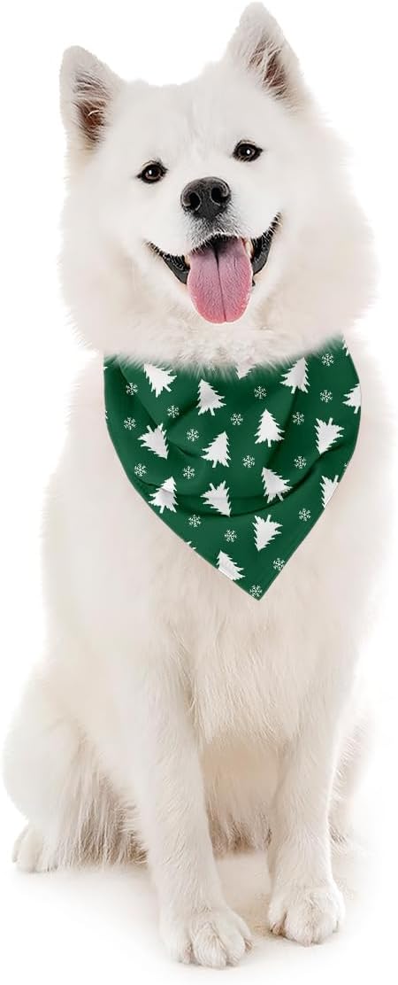 Dog Bandanas, Christmas Dog Bandanas, Christmas Tree Decor Dogs Bandana, Green Xmas Bandana for Small Medium Dogs, Pet Triangle Scarf
