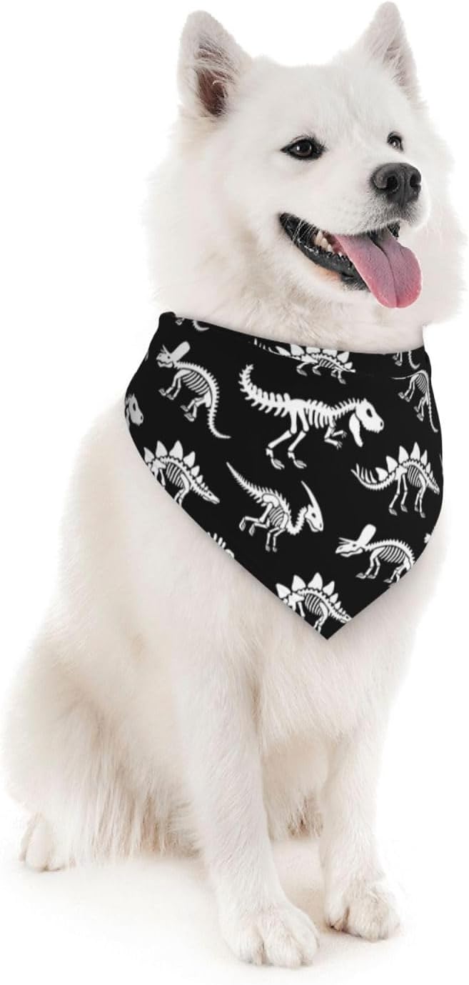 Dinosaur Skeleton Fossil Primitive Halloween Dog Bandana Scarf Triangle Bibs Pet Accessories Cat Kerchief
