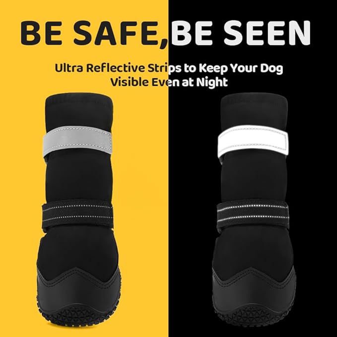 Hcpet Dog Shoes, Dog Boots & Paw Protectors for Winter Snowy Days, Rainy Weather, Outdoor Anti-Slip Sole Dog Booties for Hardwood Floor Black-Leg 8