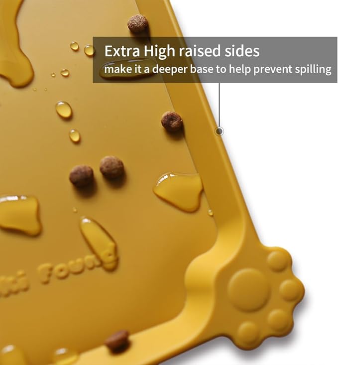 Hoki Found L Silicone Non Slip Pet Feeding Mats - Waterproof Dog Cat Food and Water Mats for Carpet - Honey