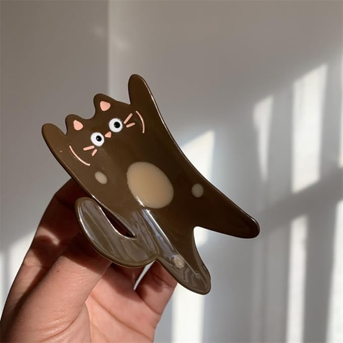 Funny Standing Cat Hair Clip,Acetate Claw Clips,Hair Clips for Women,Brown